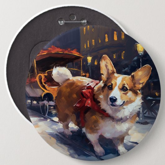 Corgi Weihnachtssaison Button (Vorne & Hinten)