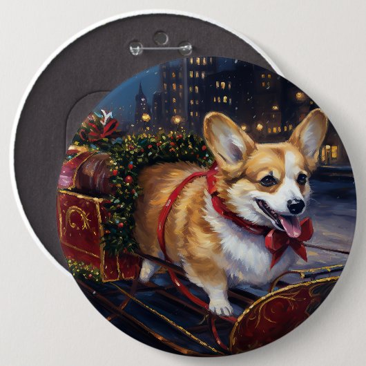 Corgi Weihnachtssaison Button (Vorne & Hinten)