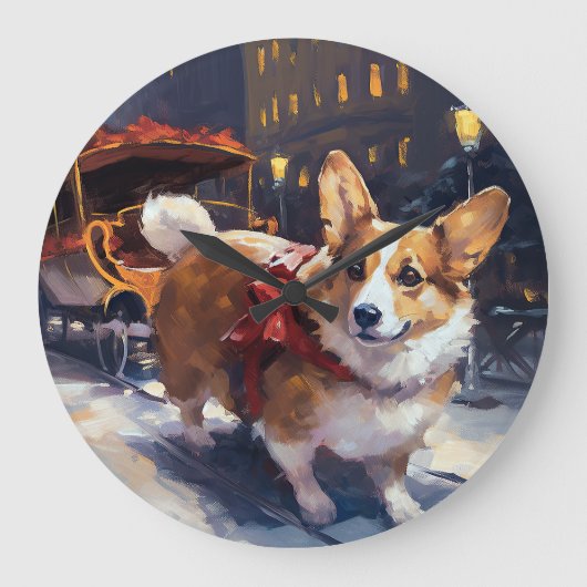 Corgi Weihnachtssaison Große Wanduhr (Vorderseite)