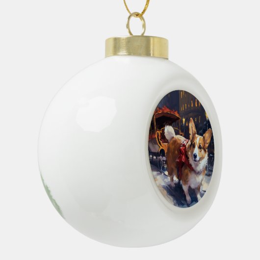 Corgi Weihnachtssaison Keramik Kugel-Ornament (Links)