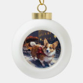 Corgi Weihnachtssaison Keramik Kugel-Ornament (Vorderseite)