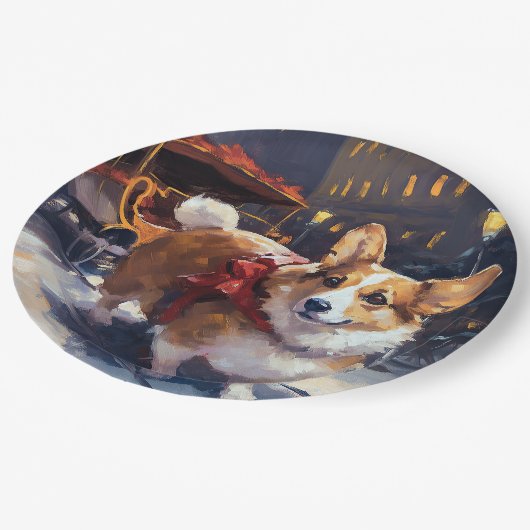 Corgi Weihnachtssaison Pappteller (Schrägansicht)