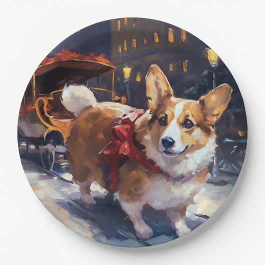 Corgi Weihnachtssaison Pappteller (Vorderseite)