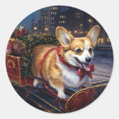 Corgi Weihnachtssaison Runder Aufkleber (Vorderseite)