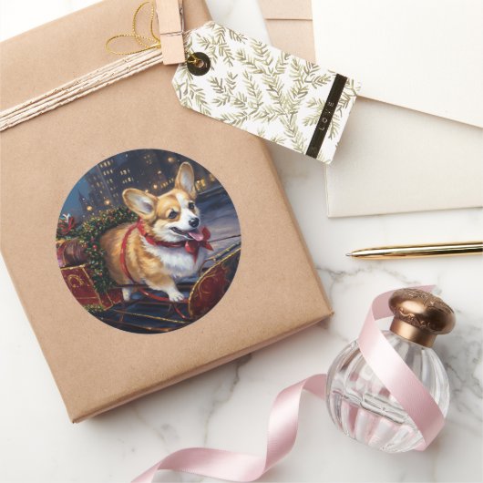 Corgi Weihnachtssaison Runder Aufkleber (Schenken)