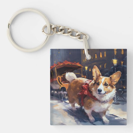 Corgi Weihnachtssaison Schlüsselanhänger (Vorderseite)