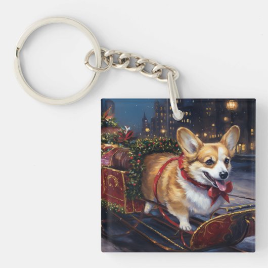 Corgi Weihnachtssaison Schlüsselanhänger (Vorderseite)