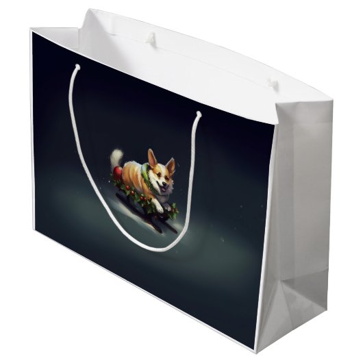Corgi Weihnachtsschnee Winter Große Geschenktüte (Rückseite Schrägansicht)