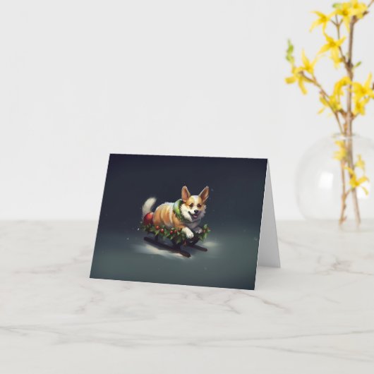 Corgi Weihnachtsschnee Winter Karte (Gelbe Blume)
