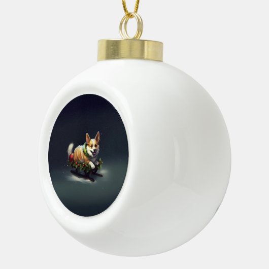 Corgi Weihnachtsschnee Winter Keramik Kugel-Ornament (Rechts)