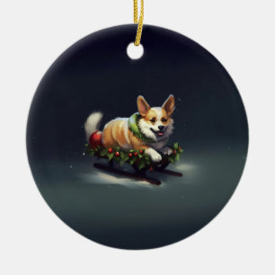 Corgi Weihnachtsschnee Winter Keramik Ornament