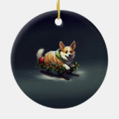 Corgi Weihnachtsschnee Winter Keramik Ornament (Hinten)