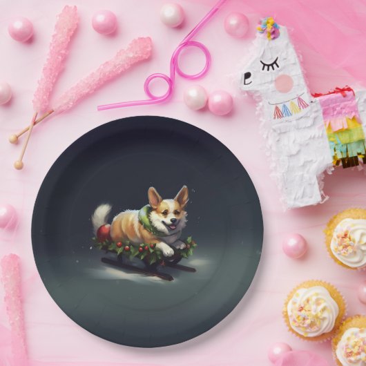 Corgi Weihnachtsschnee Winter Pappteller (Party)
