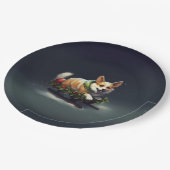 Corgi Weihnachtsschnee Winter Pappteller (Schrägansicht)