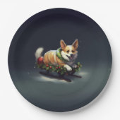 Corgi Weihnachtsschnee Winter Pappteller (Vorderseite)