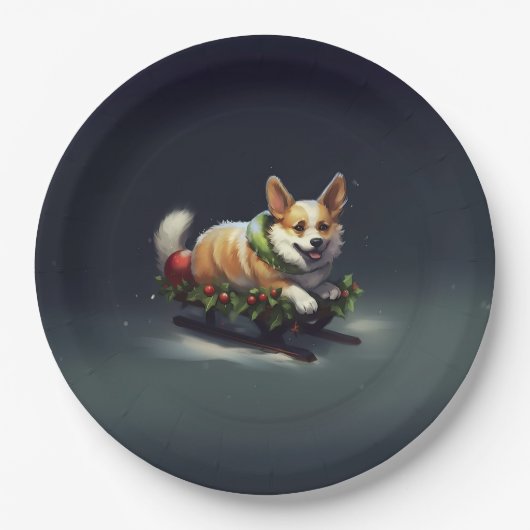 Corgi Weihnachtsschnee Winter Pappteller (Vorderseite)