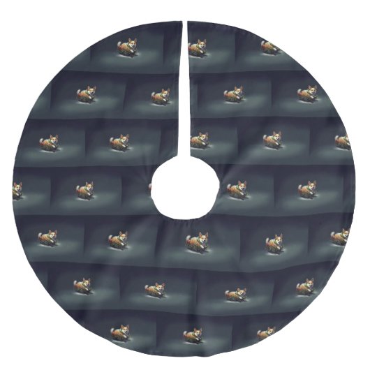 Corgi Weihnachtsschnee Winter Polyester Weihnachtsbaumdecke (Vorderseite)