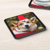 Corgi Weihnachtsspass. Cogi in einem Weihnachtsmut Getränkeuntersetzer (Linke Seite)