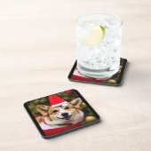 Corgi Weihnachtsspass. Cogi in einem Weihnachtsmut Getränkeuntersetzer (Rechte Seite)