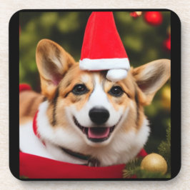 Corgi Weihnachtsspass. Cogi in einem Weihnachtsmut Getränkeuntersetzer