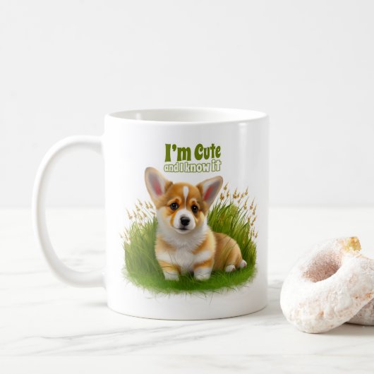 Corgi Welpe auf dem Gras | niedliches Haustier Kaffeetasse (Mit Donut)