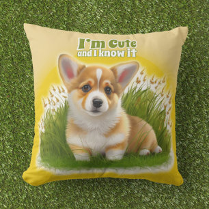 Corgi Welpe auf dem Gras niedliches Haustier Kissen