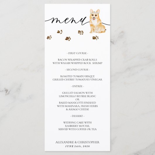 Corgi Welpe Dog Wedding Party Menükarte (Vorderseite)