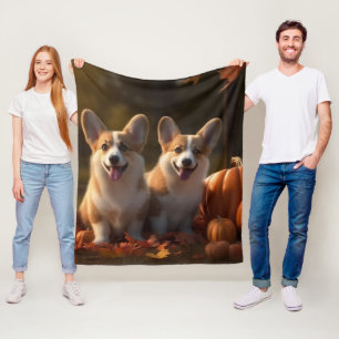 Corgi Welpe Herbstfreude Kürbis Fleecedecke