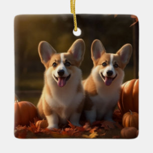 Corgi Welpe Herbstfreude Kürbis Keramikornament