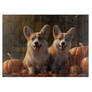 Corgi Welpe Herbstfreude Kürbis  Schneidebrett
