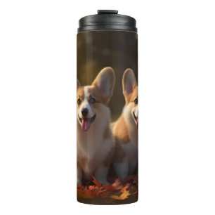 Corgi Welpe Herbstfreude Kürbis Thermosbecher