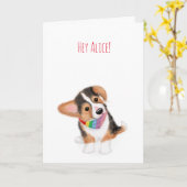 Corgi Welpe hey dort Regenbogen personalisierte Ka Karte (Gelbe Blume)