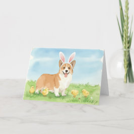 Corgi-Welpe Ostern Frühling Aquarell Feiertagskarte