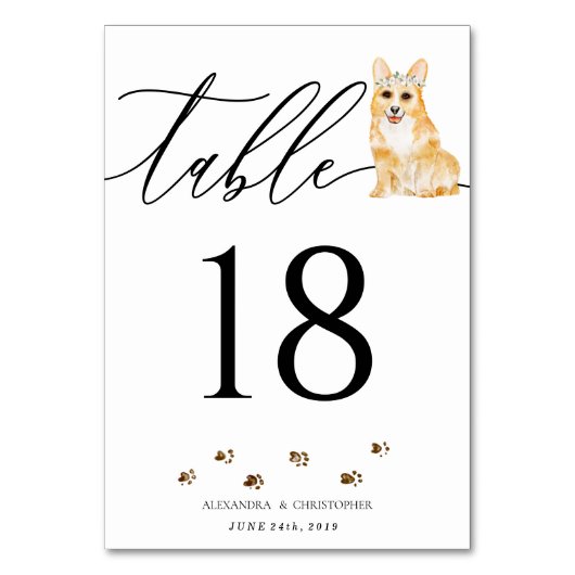 Corgi Welpe Wedding Calligraphy Signature Tischnummer (Rückseite)