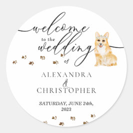 Corgi Welpen Dog Wedding Willkommen Runder Aufkleber