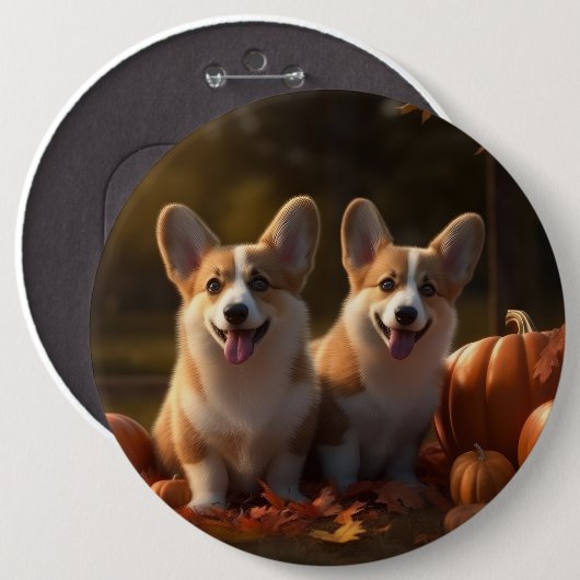 Corgi Welppy Autumn Delight Pumpkin Button (Vorne & Hinten)