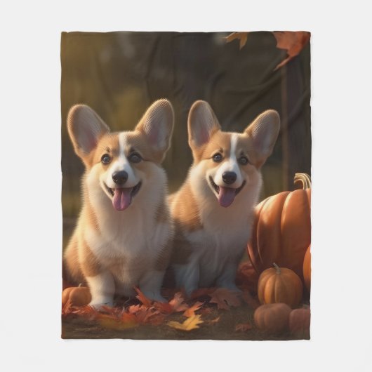 Corgi Welppy Autumn Delight Pumpkin Fleecedecke (Vorderseite)