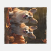 Corgi Welppy Autumn Delight Pumpkin Fleecedecke (Vorderseite (Horizontal))