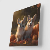 Corgi Welppy Autumn Delight Pumpkin Quadratische Wanduhr (Winkel)