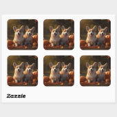 Corgi Welppy Autumn Delight Pumpkin Quadratischer Aufkleber (Blatt)