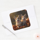 Corgi Welppy Autumn Delight Pumpkin Quadratischer Aufkleber (Umschlag)