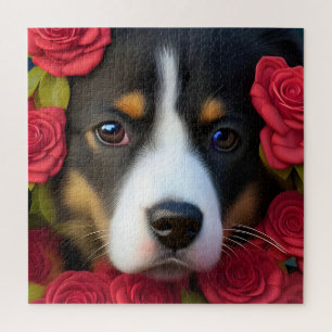 Corgi Welppy in rote Rosen Puzzle