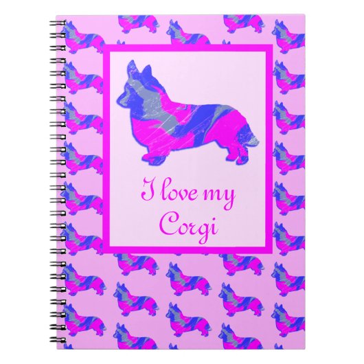 Corgi Welsh Dog Lover Pink & Blue Silhouette Notizblock (Vorderseite)