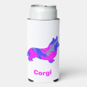 Corgi Welsh Dog Silhouette Hot Pink & Blue Selters Dosenkühler (Seltzer Rückseite)