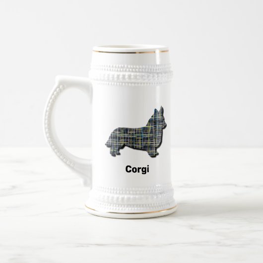 Corgi Welsh Hund Silhouette Gelb & Schwarz Grid Bierglas (Links)