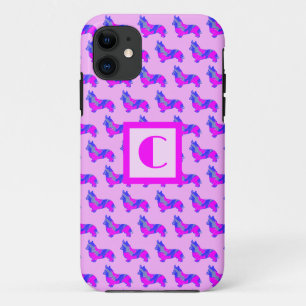 Corgi Welsh Niedlich Hund Pink Silhouette Monogram Case-Mate iPhone Hülle