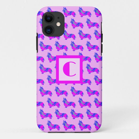 Corgi Welsh Niedlich Hund Pink Silhouette Monogram Case-Mate iPhone Hülle (Rückseite)