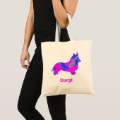 Corgi - Welsh Pembroke Dog Pink & Blue Silhouette Tragetasche (Vorderseite (Produkt))