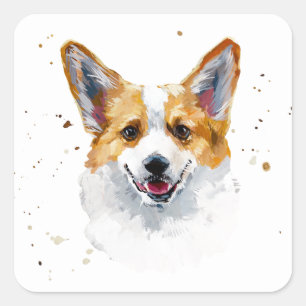 Corgi Welsh Pembroke Niedlich Corgi Dog Quadratischer Aufkleber