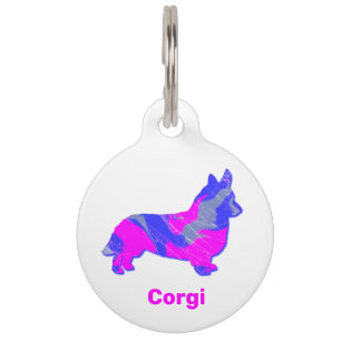 Corgi Welsh Welsh Welppy Dog Hot Pink und Blue Whi Haustiermarke